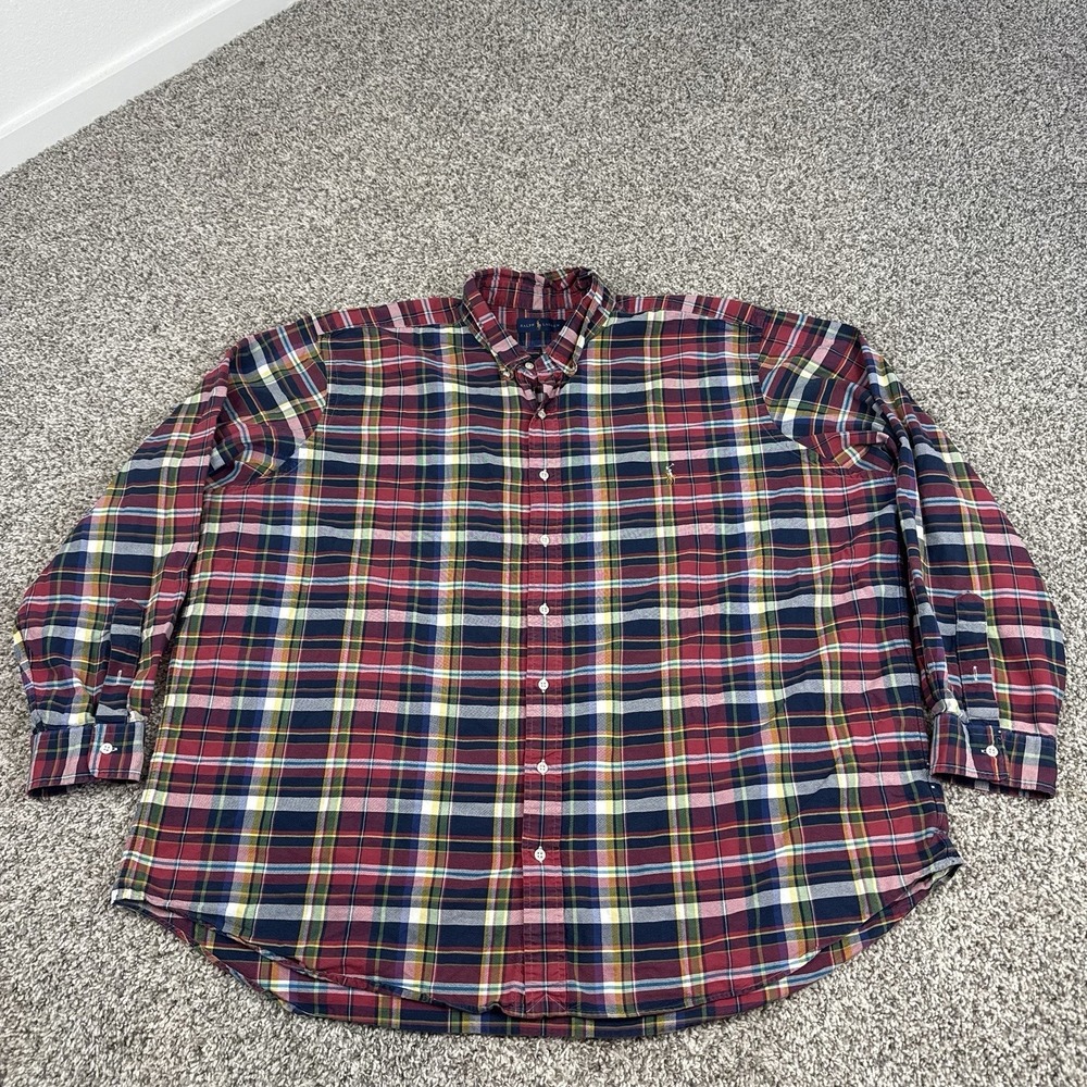 Ralph Lauren Oxford Button Down Shirt Mens 3XB Plaid Pony Logo Casual OCBD